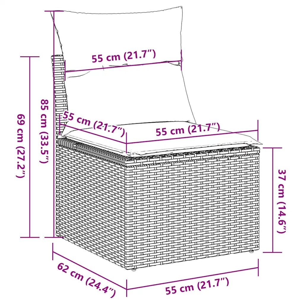 Set Divani da Giardino 9pz con Cuscini Marrone in Polyrattan