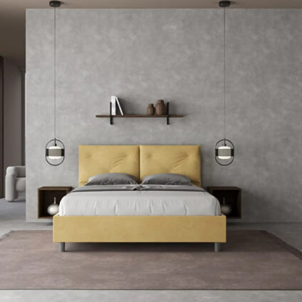 Letto matrimoniale con rete imbottito 160x190 microfibra ocra Appia