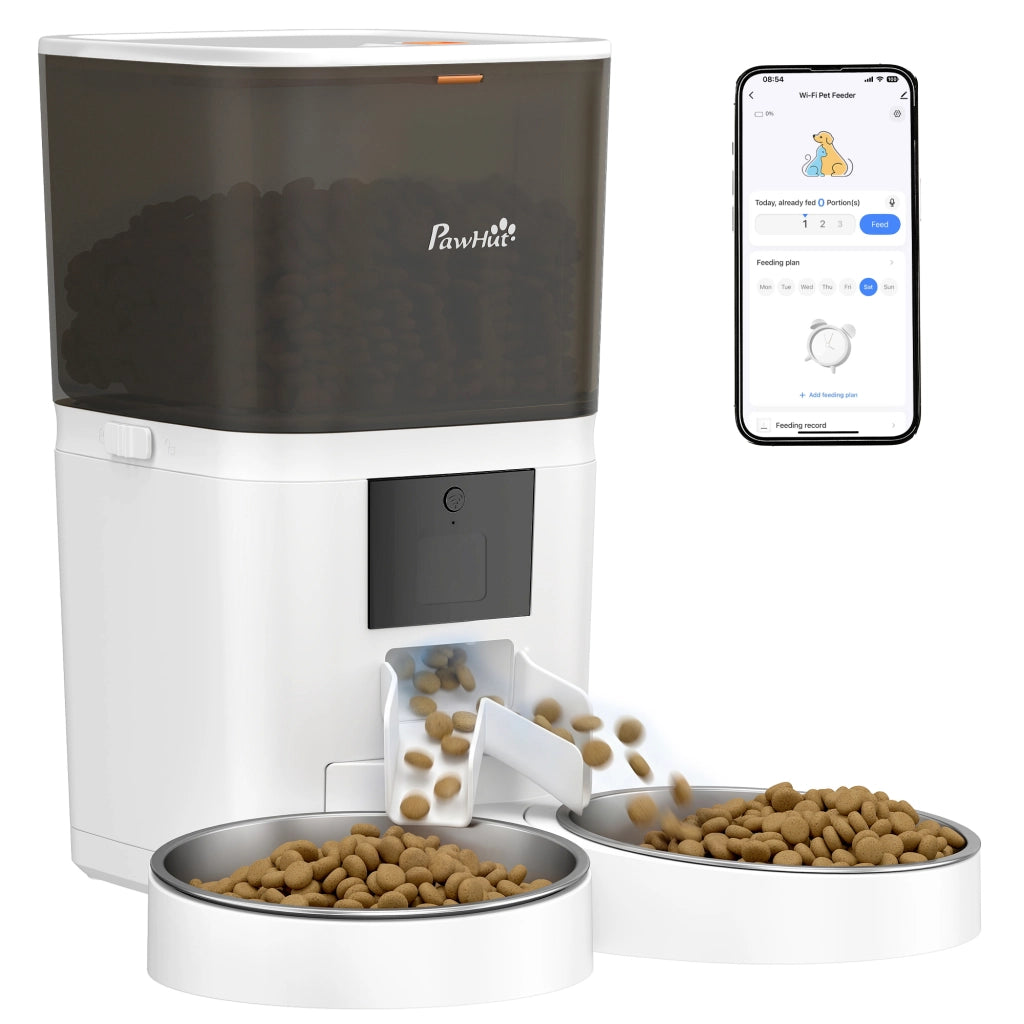 Distributore Automatico Cibo Gatti 6L WiFi ¨C Xylo ¨C App Controllo, 1-10 Pasti, 2 Ciotole Acciaio Inox