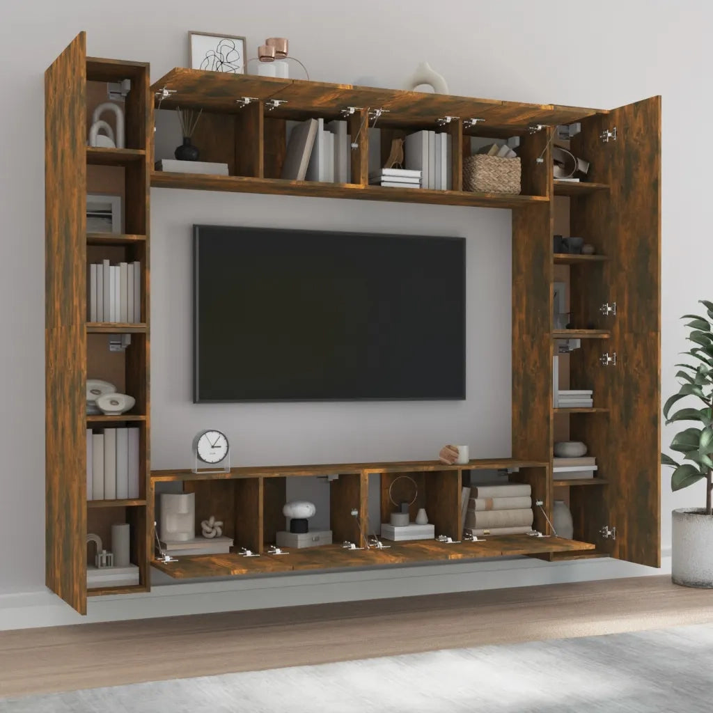 Set Mobili Porta TV 8 pz-Credenza per TV Rovere Fumo in Legno Multistrato 426140