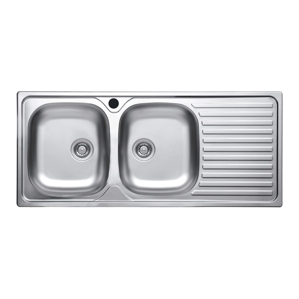 Lavello incasso acciaio inox 116x50 cm doppia vasca e gocciolatoio destro SA138