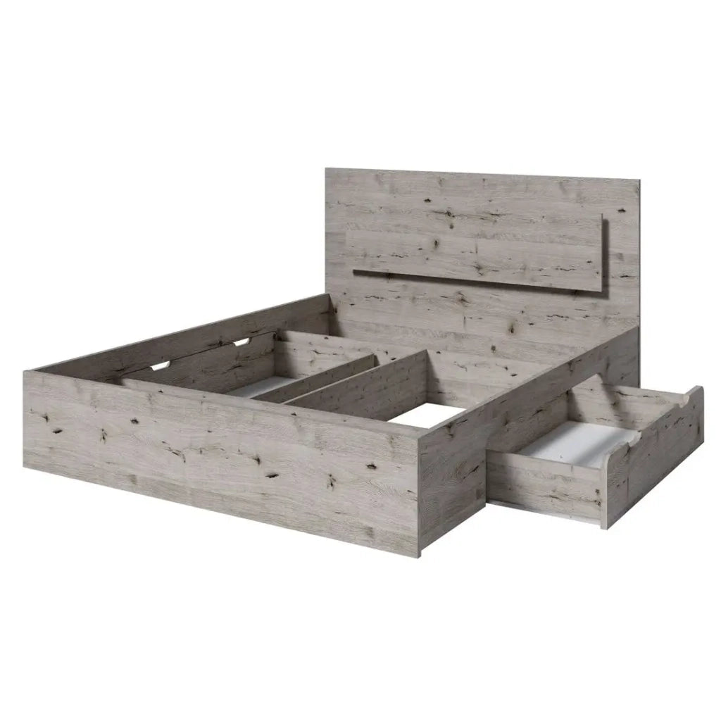 Letto VELTIS 180x200 cm con testiera LED - Colore quercia Wellington - Rete e materasso non inclusi