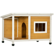 Cuccia per Cani da Esterno in Legno di Abete con Veranda Coperta e Tetto Inclinabile. 85.5x62x60 cm. Multicolore