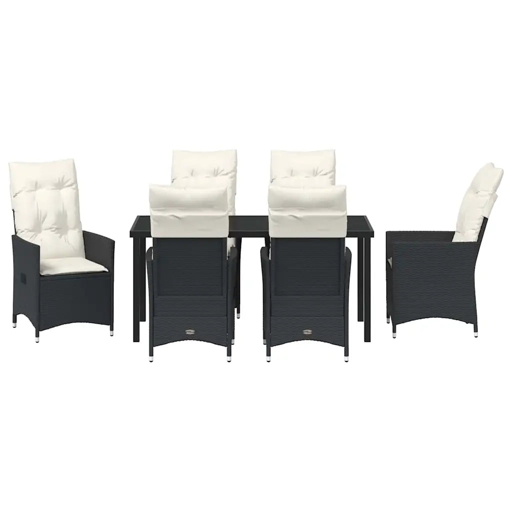 Set da Pranzo per Giardino con cuscino 7 pcs Nero polyrattan