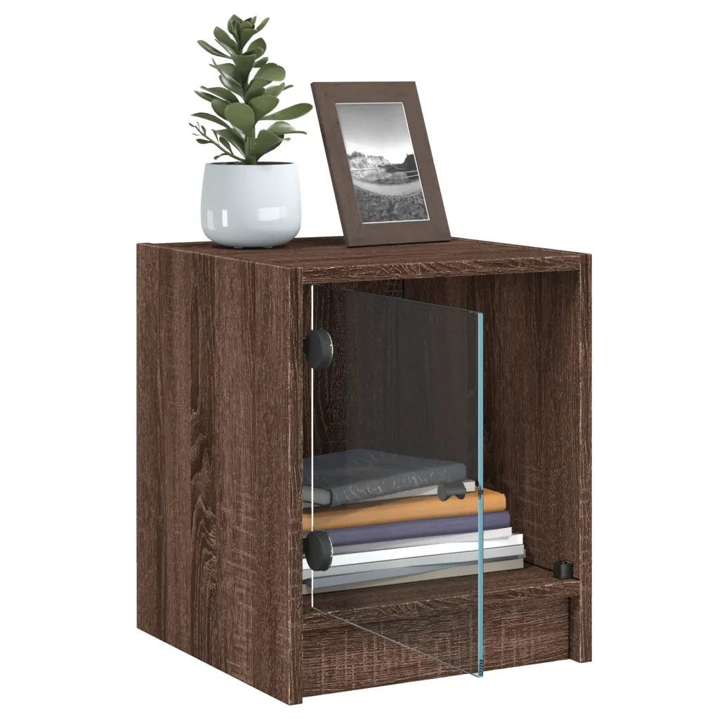 Comodini con Ante in Vetro 2pz-Set di 2 Tavolino da notte Rovere Marrone 35x37x42 cm