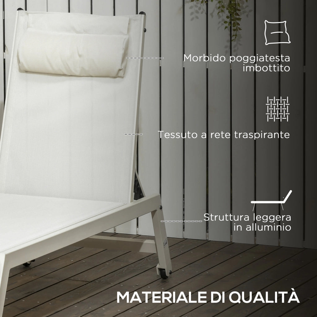 Lettino Prendisole Reclinabile 2 Posti ¨C Minimal ¨C Alluminio Poliestere Beige 55x195x30 cm