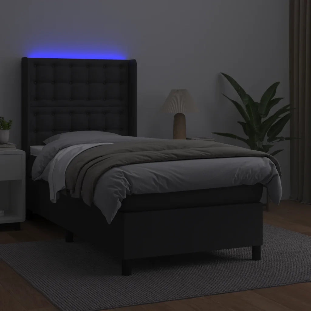 Letto singolo | Letto per adulti | Giroletto a Molle con Materasso e LED Nero 80x200 cm Similpelle