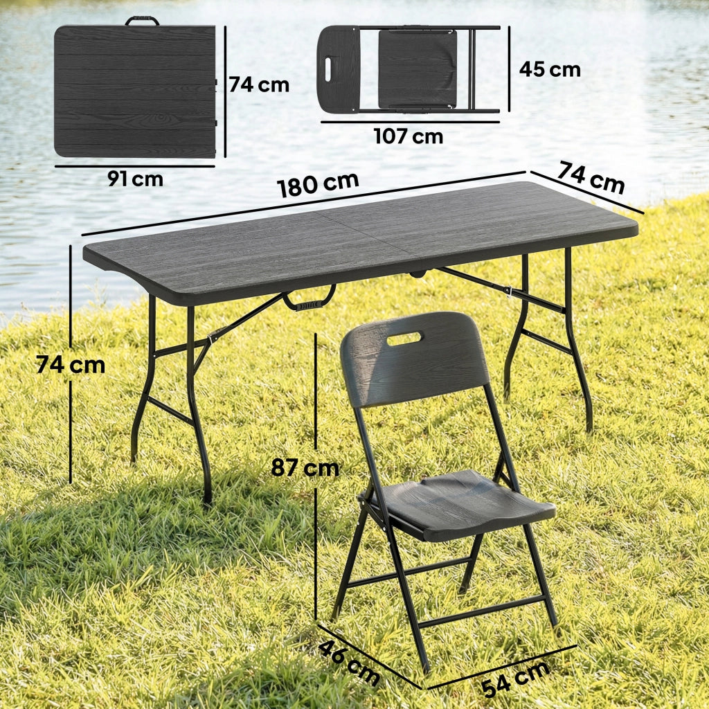 Set da Campeggio Pieghevole 5 Pezzi ¨C Xylo ¨C Tavolo Pieghevole con Sedie HDPE Impermeabile Telaio Metallo