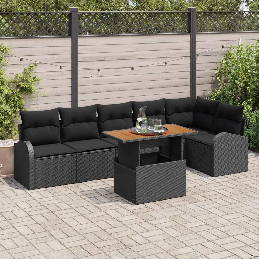 Set Divano da Giardino con cuscino 7 pcs Nero 3349596