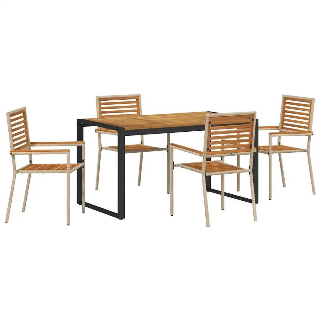 Set da Pranzo per Giardino 5 pcs Beige e Marrone polyrattan