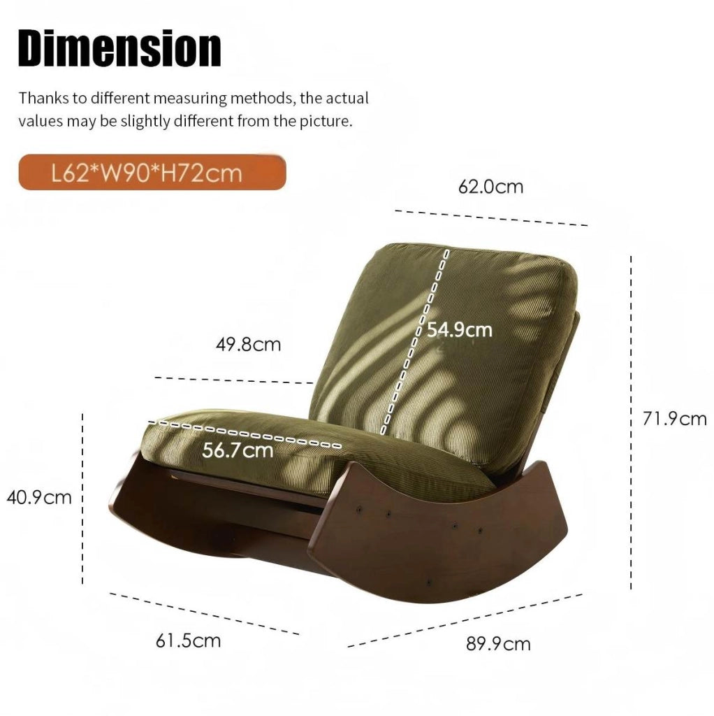 Sedia a dondolo glider in tessuto; struttura in legno; verde
