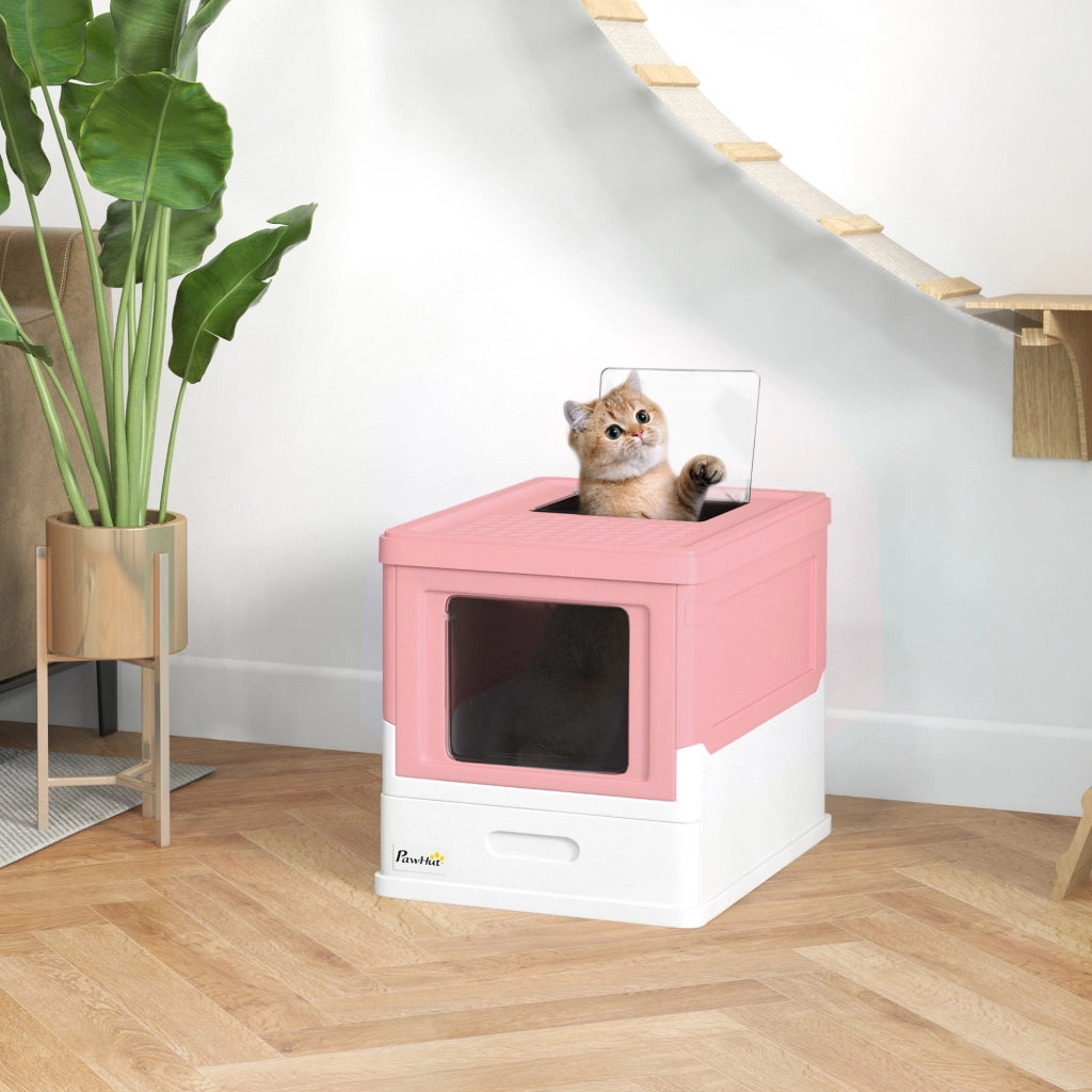 Lettiera Coperta per Gatti ¨C Xylo ¨C Smontabile con Ingresso Frontale e Uscita Superiore 47,5x35,5x36,7cm Rosa Bianco