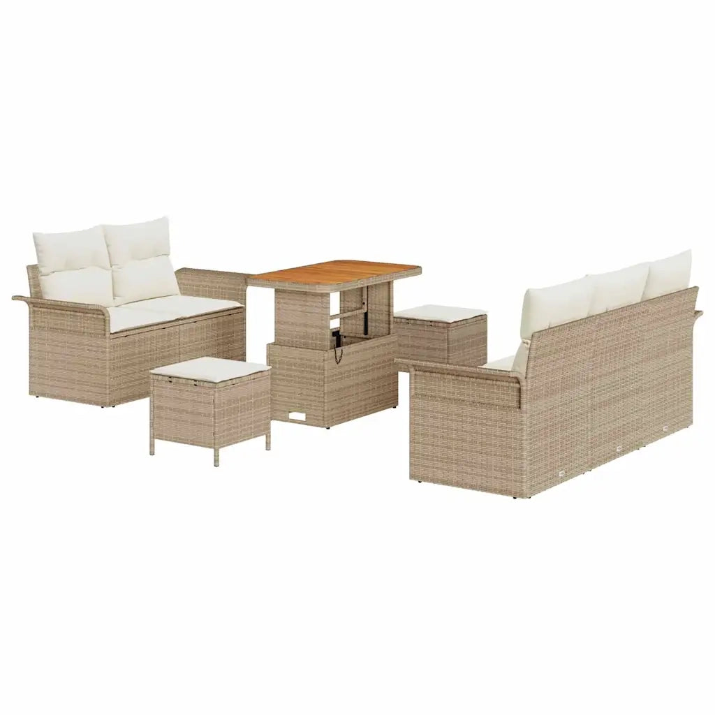Set Divano da Giardino con cuscino 8 pcs Beige e Crema
