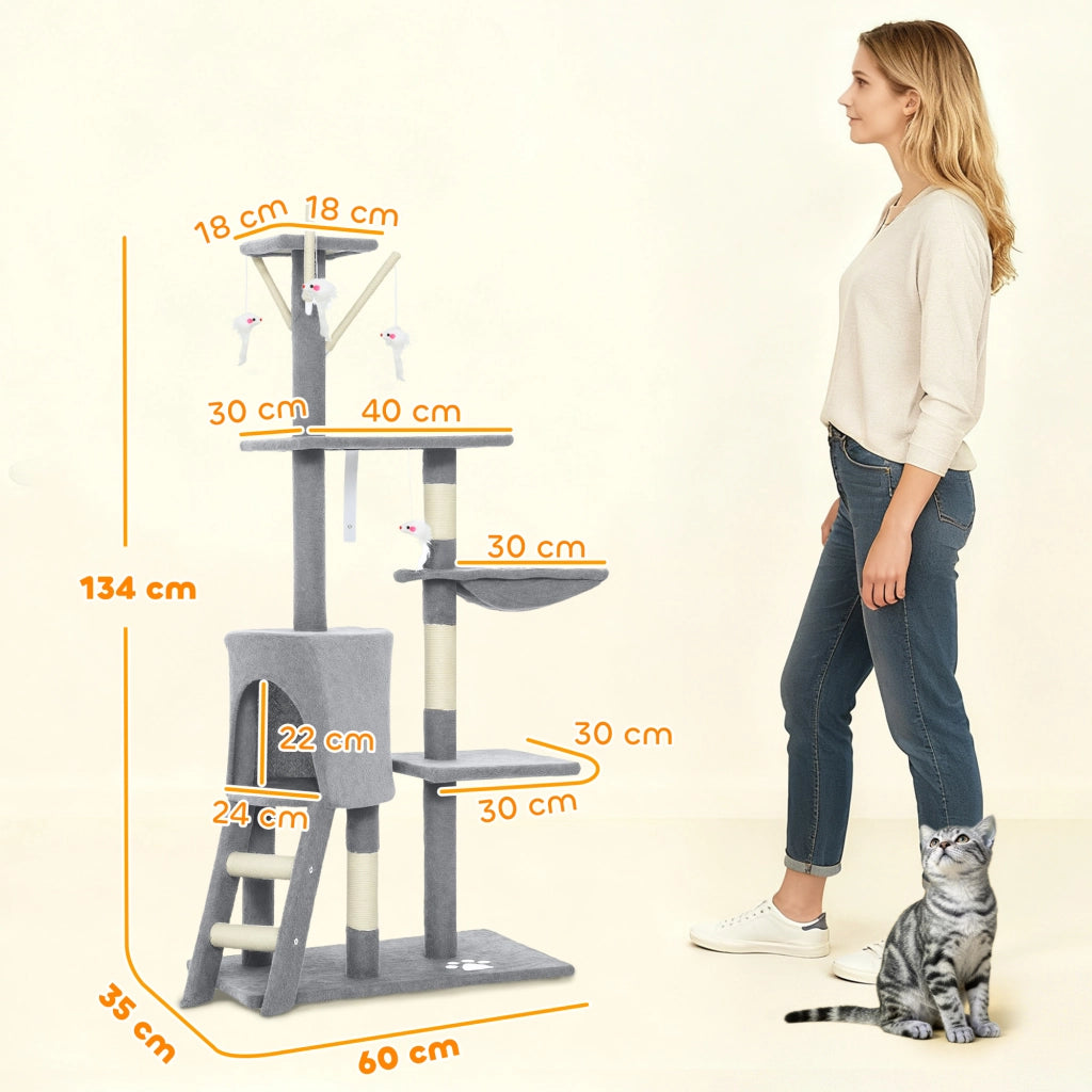 Tiragraffi per Gatti con Piattaforme e Cueva ¨C ZephMum ¨C Grigio 134 cm