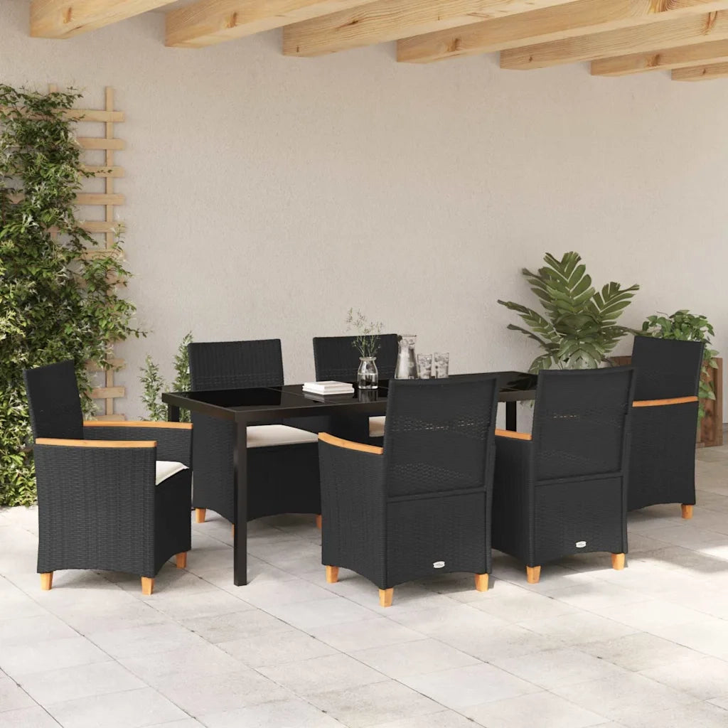 Set da Pranzo per Giardino 7 pcs Nero polyrattan 3381091