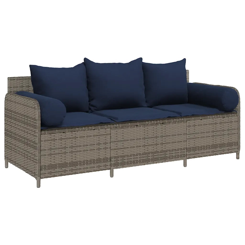 Divano da Giardino con Cuscini 3 Posti Grigio in Polyrattan 4104179