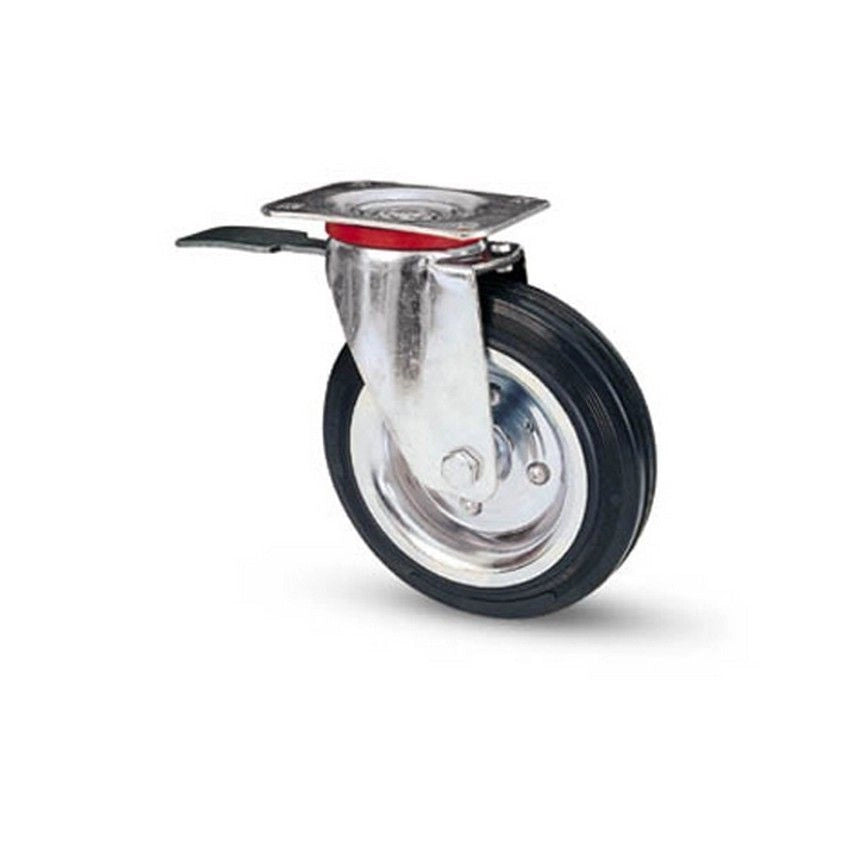 VALS 19513 Ruota Girevole con Freno Supporto in Acciaio Zincocromato Diametro 160 mm Piastra 140x110 mm colore Nero