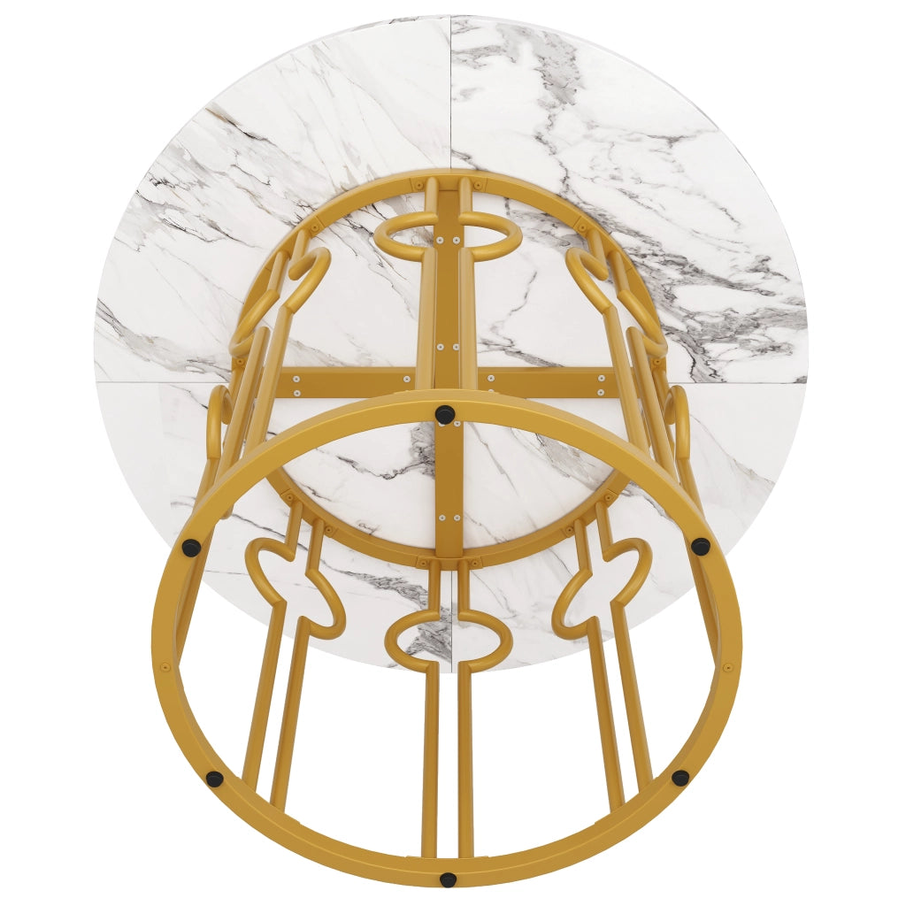 Tavolo da pranzo rotondo 100x100x76 cm in MDF e metallo, colore oro e bianco