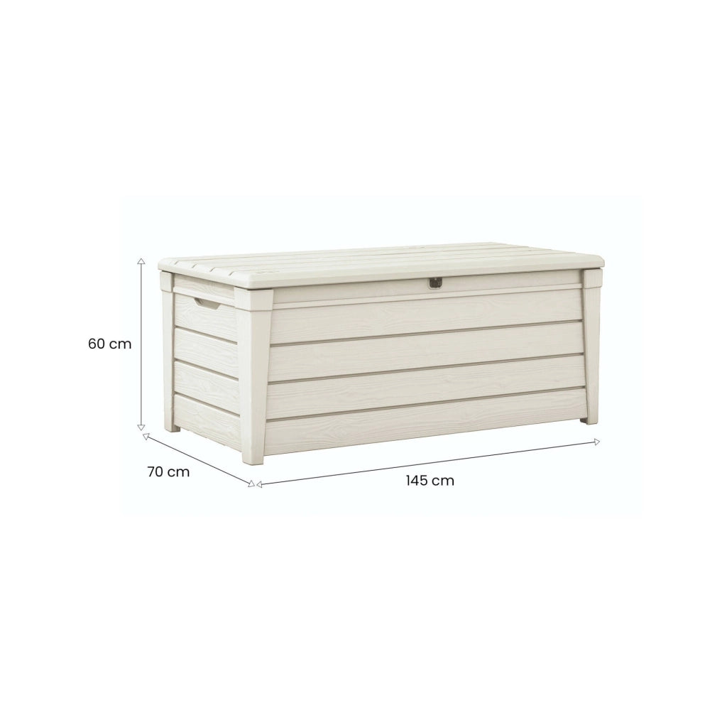 Cassapanca outdoor Wawa, Baule da giardino, Contenitore da esterno, Panchina contenitore da esterno, 145x70 h60 cm, Bianco