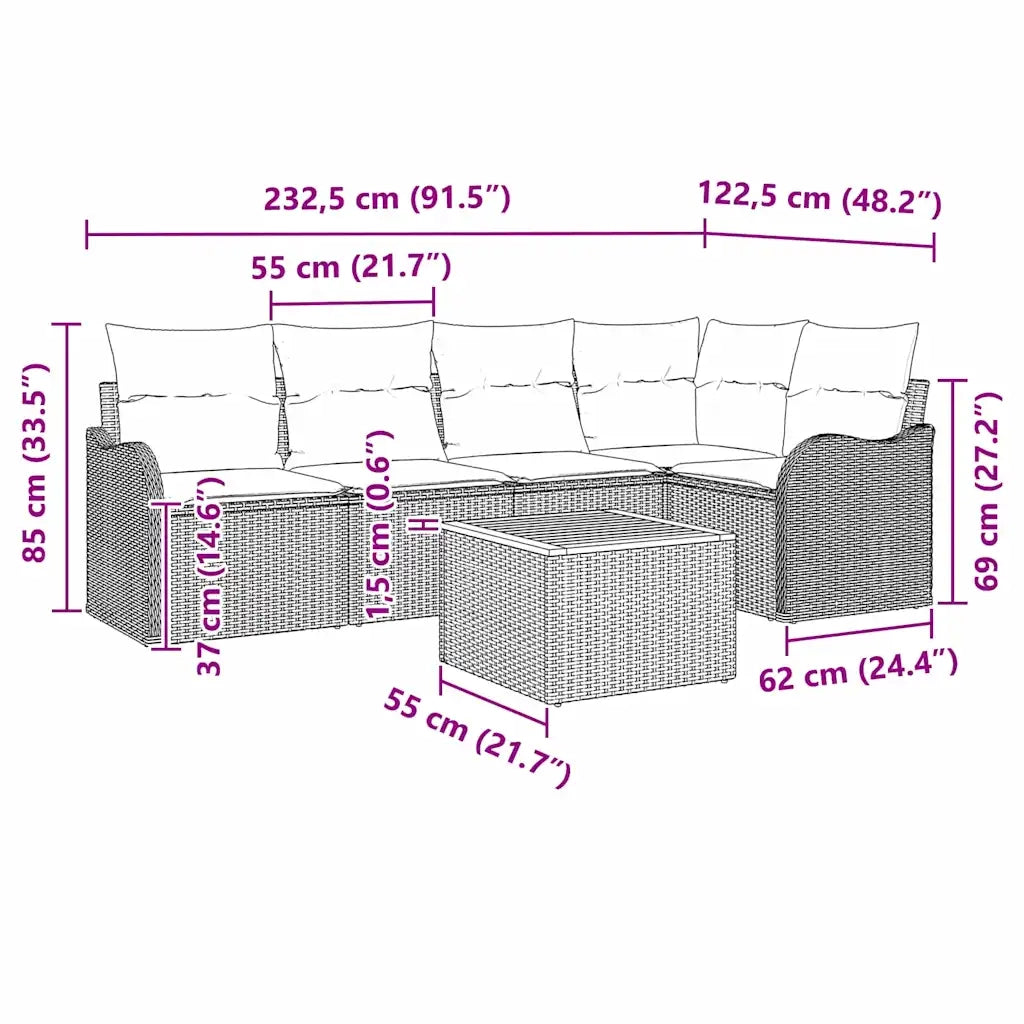 Set Divano da Giardino con cuscino 6 pcs Nero polyrattan 3347457