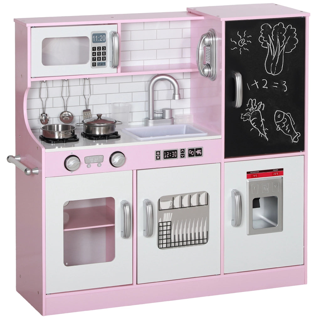 Cucina Giocattolo in Legno per Bambini 3-8 Anni con Fornelli. Microonde. Lavandino. e Accessori. Rosa