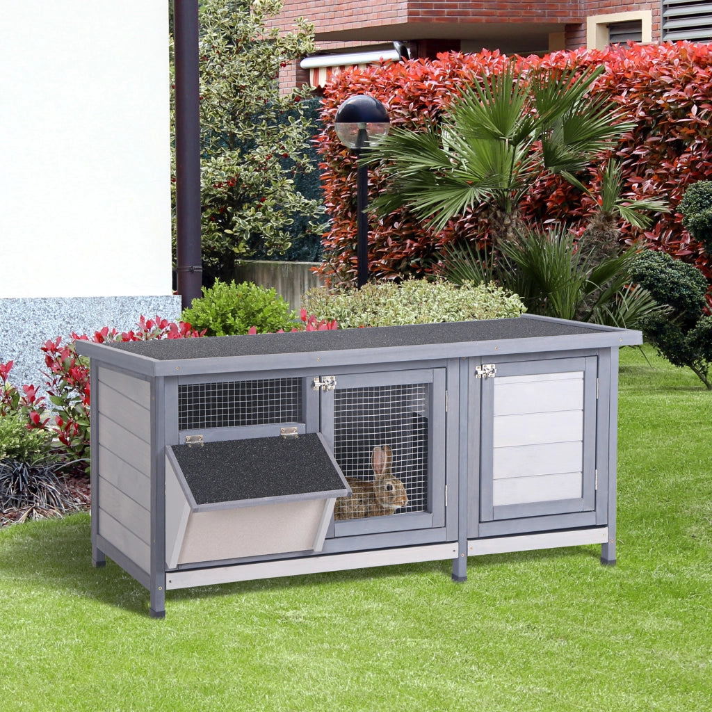 Gabbia per Conigli con Tetto Apribile Vassoi Estraibili Mangiatoia 112x50x54 cm ¨C Xylo ¨C Grigio
