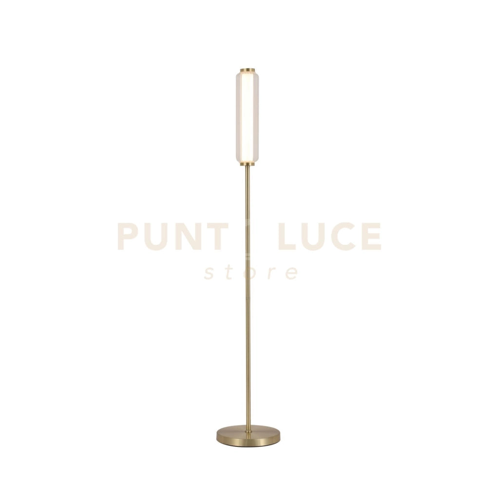 Lampada da terra a LED Mod, metallo ottone satinato, acrilico opalino e trasparente