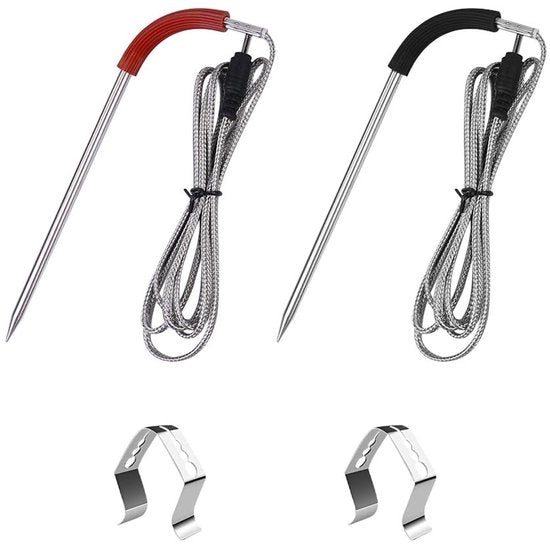Set di Probe di Griglia per Carni - Sostitutivo - Sensore di Temperatura - Acciaio Inossidabile - Adatto per Barbecue - Compreso Clip di Alloggiamento della Sonde - Alta Resistenza Termica
