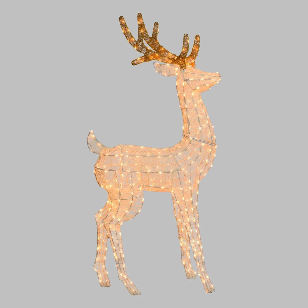 Renna Cream & Brown h. 125 o 160 cm con testa ruotata, led bianco extra caldo - 125 CM