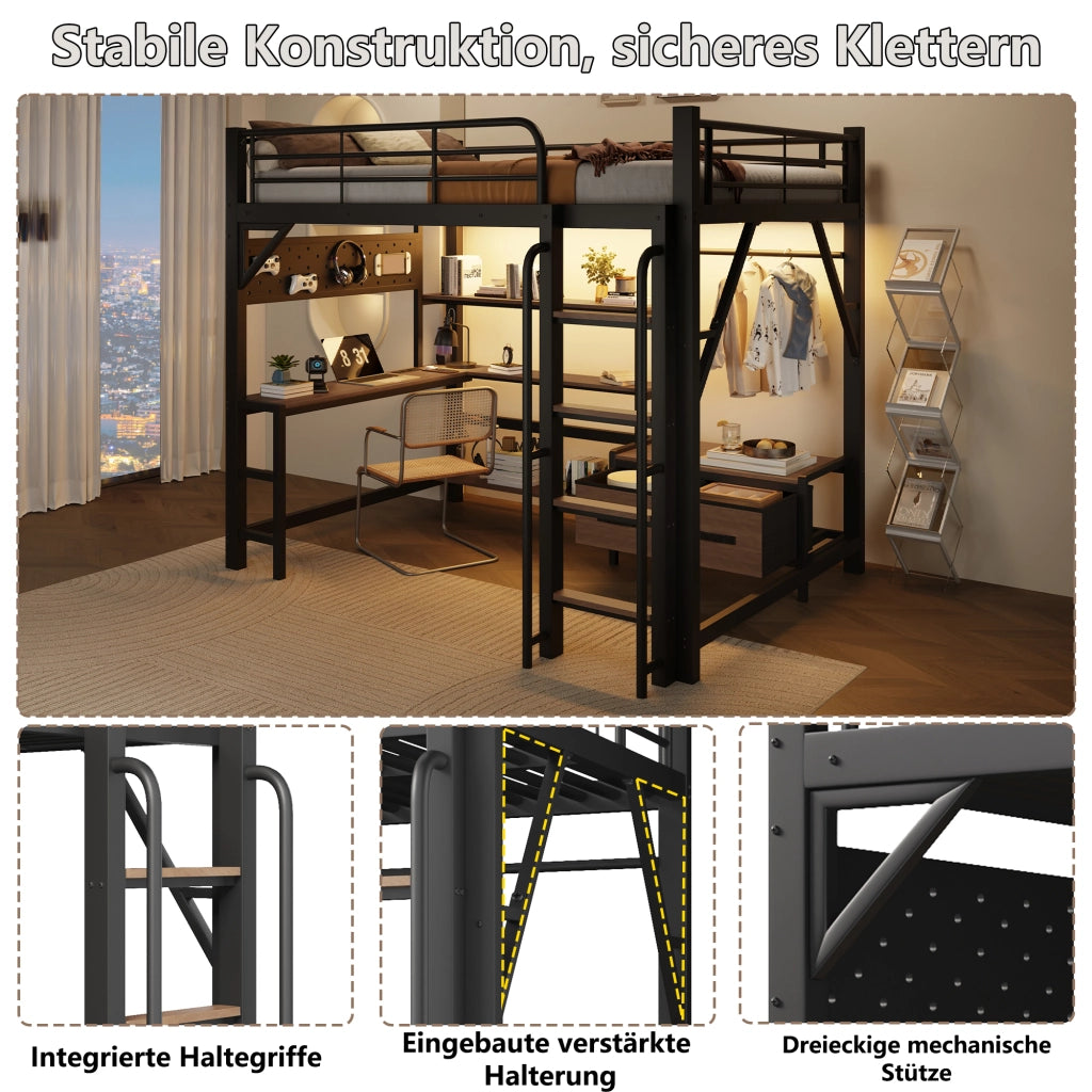 letto a castello mdf metallo nero 140 x 200 cm