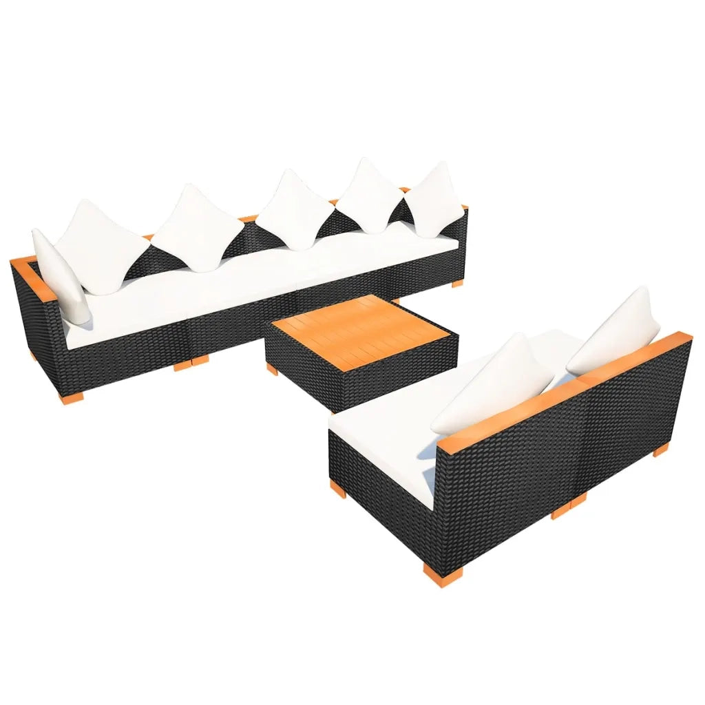 Set Divani da Giardino 7 pz con Cuscini in Polyrattan Nero 42751