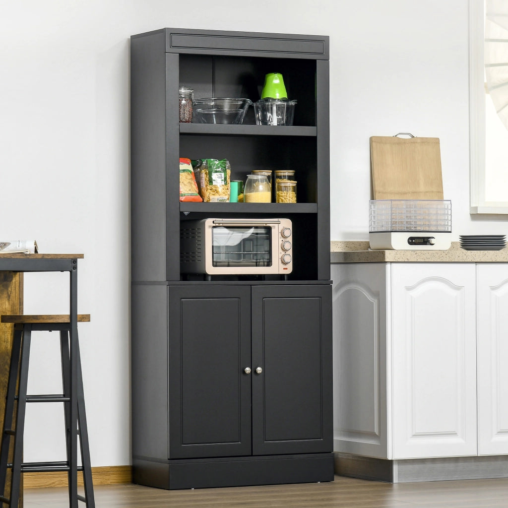 Credenza Cucina in Legno con Ripiani e Armadietto 2 Ante con Mensole Regolabili, per Salotto e Soggiorno, Nero