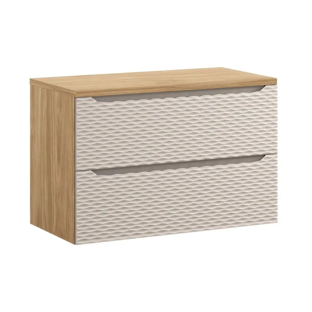 Set da bagno YOKA beige: mobile sottolavabo con cassetti 90 cm + piano lavabo