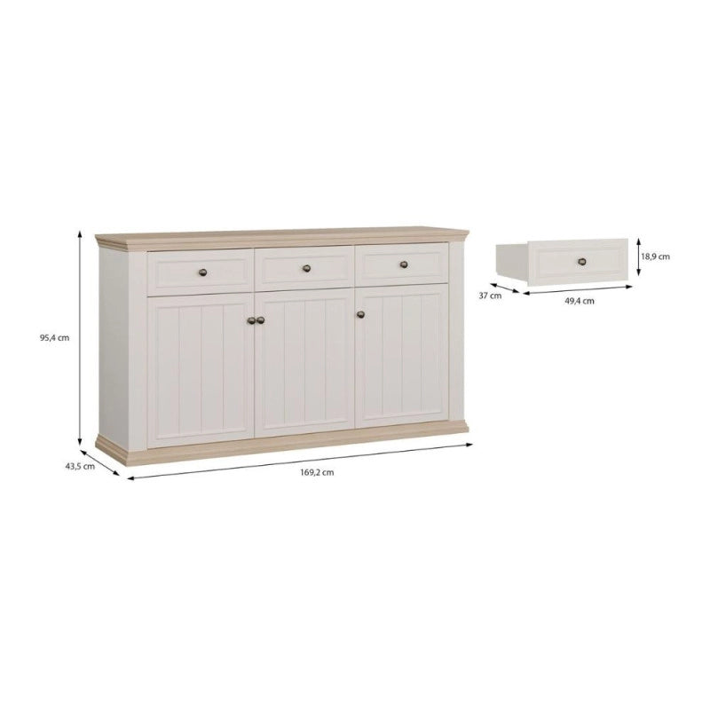 Madia Essenza con 3 cassetti e 3 ante in stile classico colore bianco e rovere