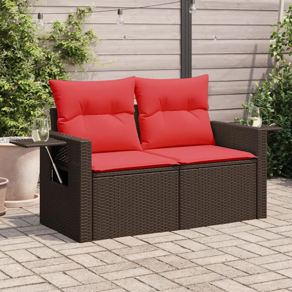 Divano da giardino con cuscini a 2 posti marrone in polyrattan 366235