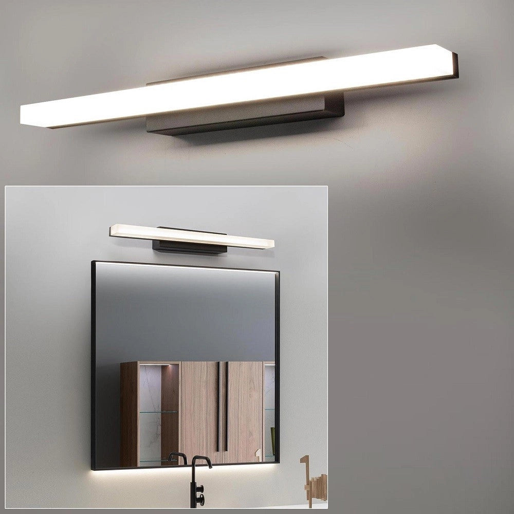 Trade Shop - Applique Moderno Nero Lampada Parete Led 9w 4000k Luce Specchio Bagno Vetro Satinato -
