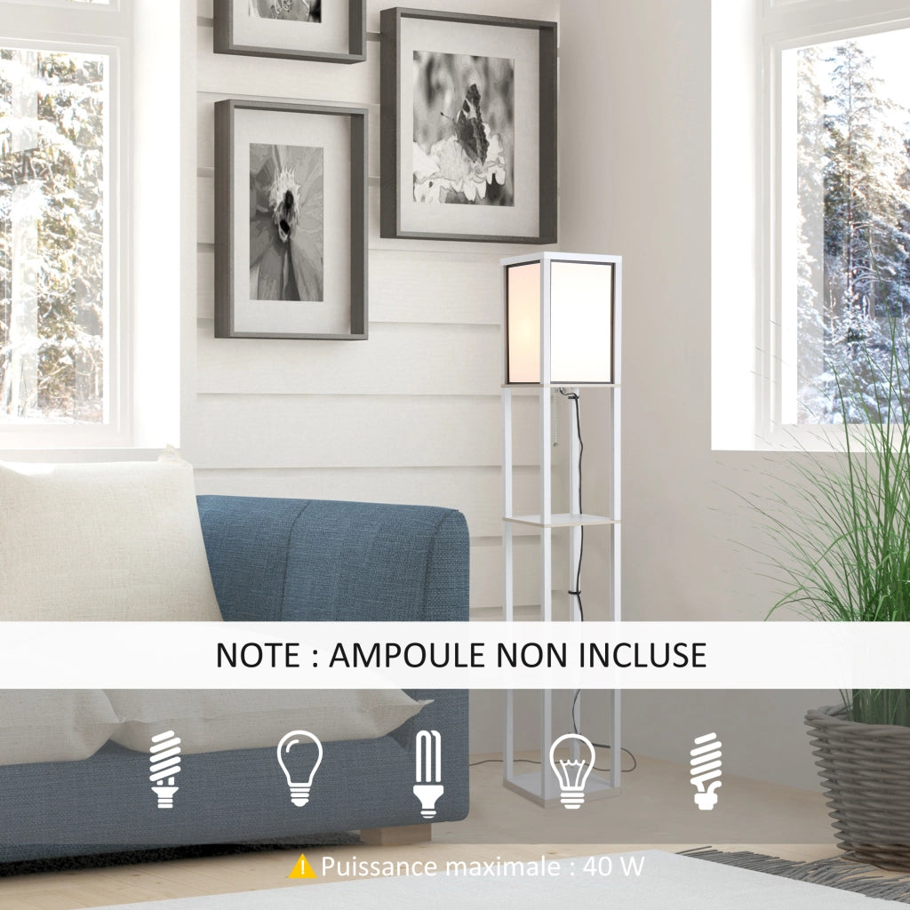 Lampada da Terra con Scaffale ¨C Xylo ¨C 3 Ripiani Legno MDF Bianco 26x26x160cm