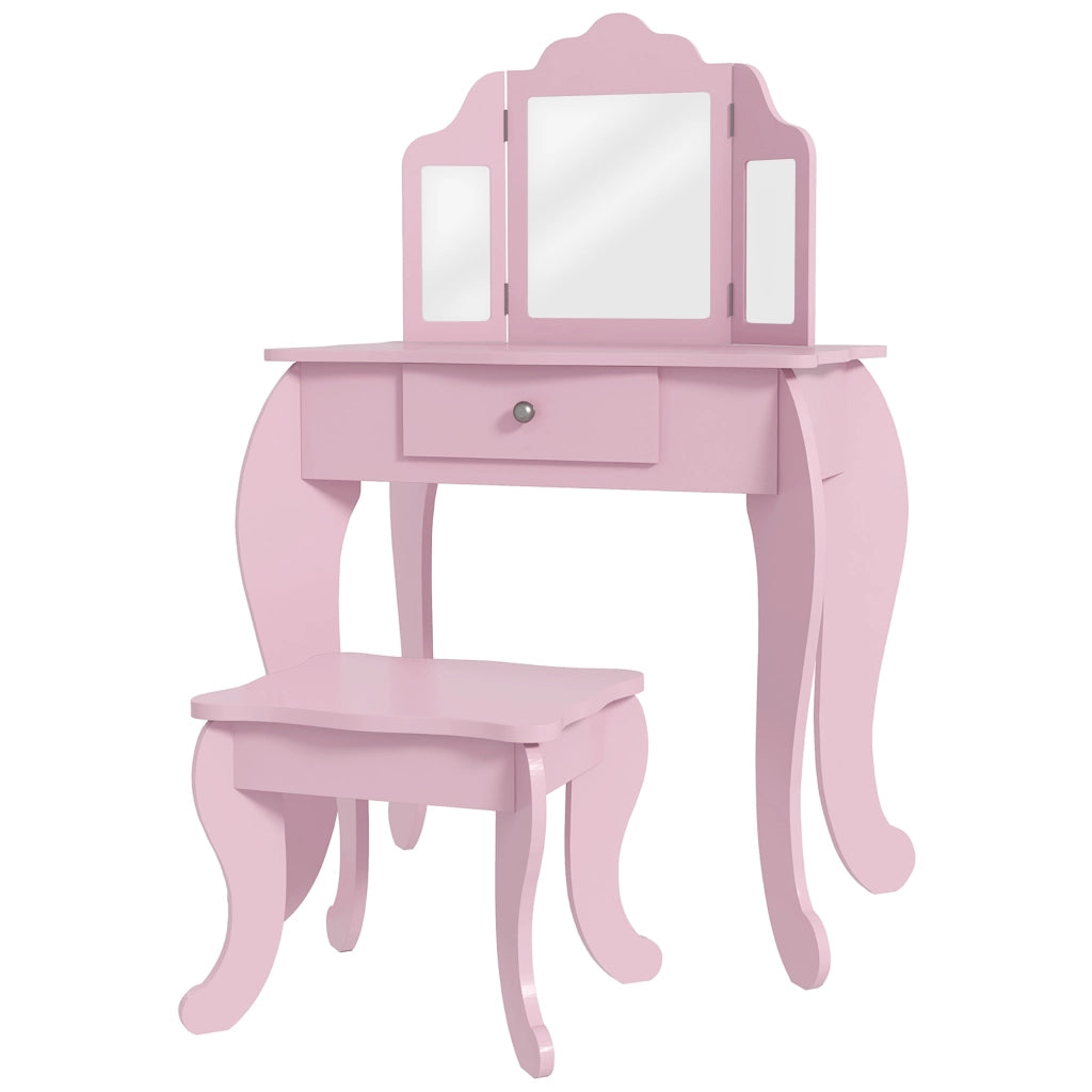 Tocador per bambini con cassetto e specchio regolabile ¨C zephmum ¨C rosa 3-6 anni