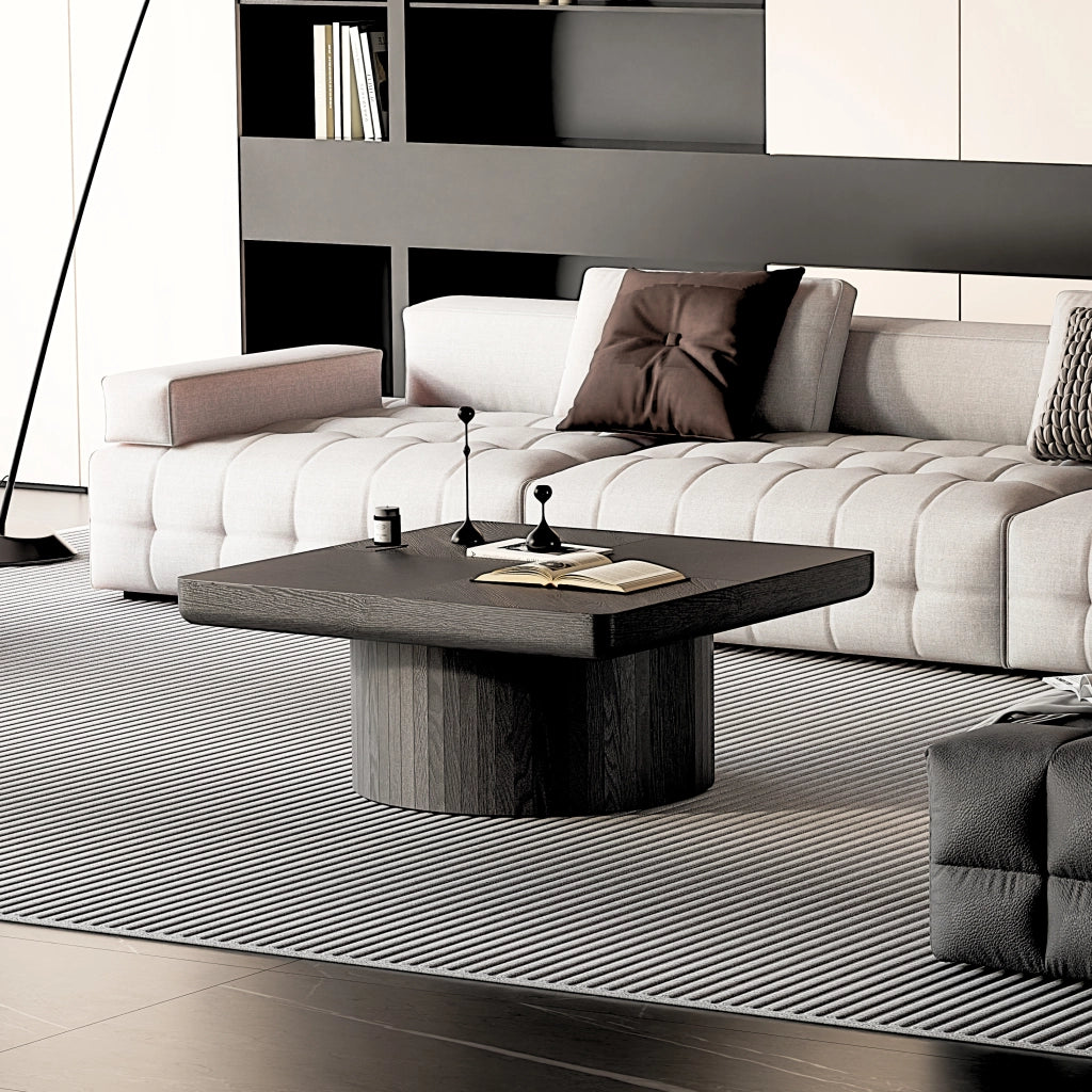 Tavolino da caffè quadrato con piano spesso - per soggiorno - in legno massiccio e MDF - 86.12×85.54×18.04 cm - nero
