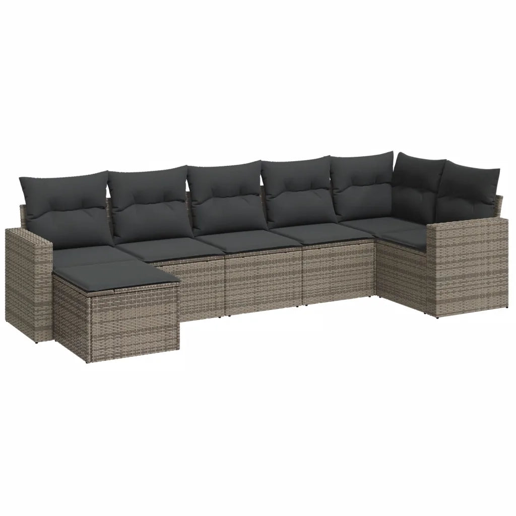 Set Divani da Giardino 7 pz con Cuscini Grigio in Polyrattan 3219270