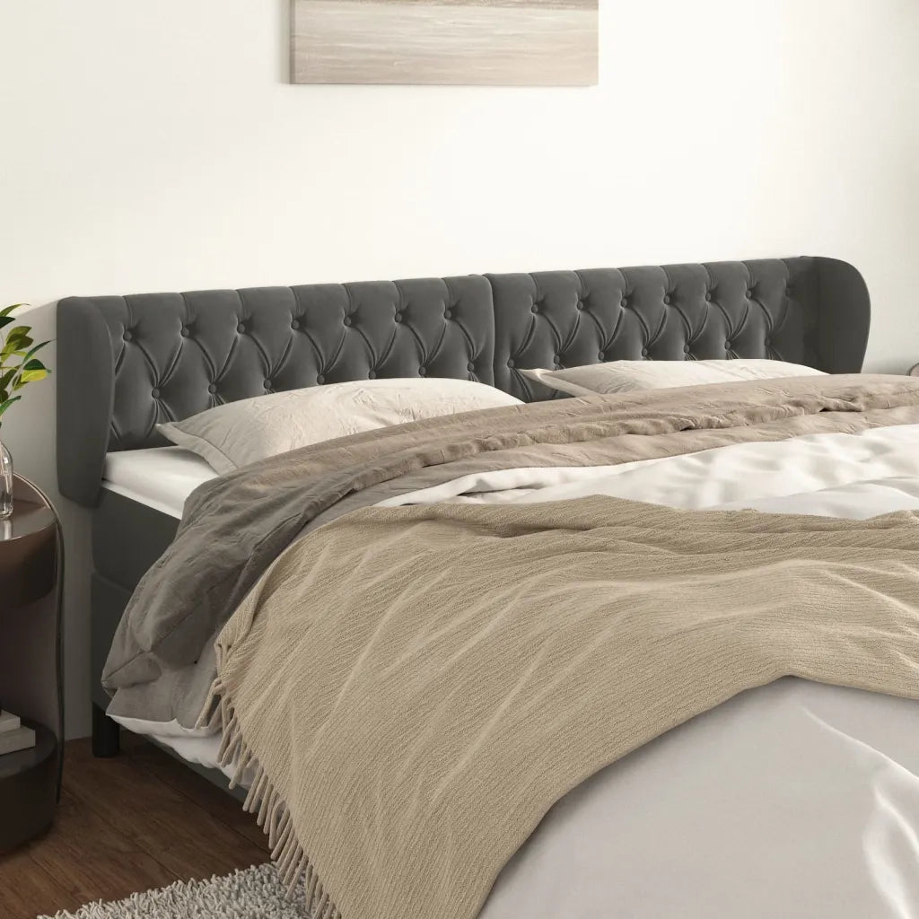 Testiera ad Orecchio-Testata con Orecchie Grigio Scuro 183x23x78/88 cm in Velluto 691048