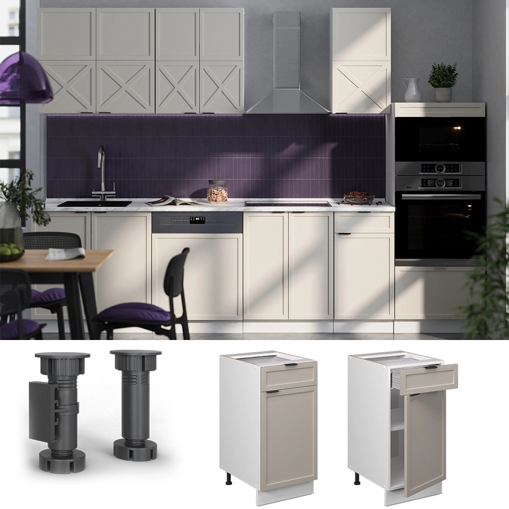 Mobiletto base per cucina Fame-Line GrigioBeige/Bianco 40 cm, PL Marmo Vicco