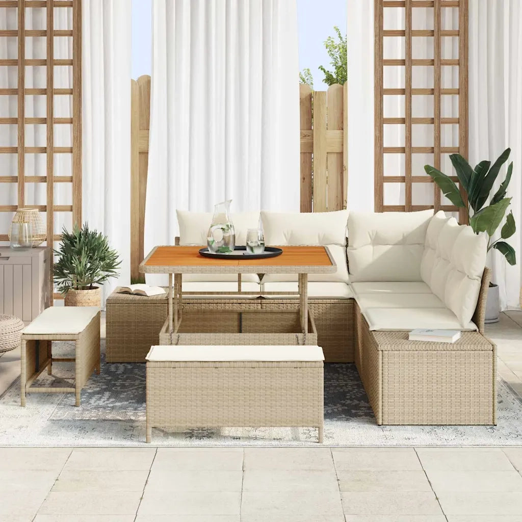 Set Divano da Giardino con cuscino 8 pcs Beige Poly Rattan