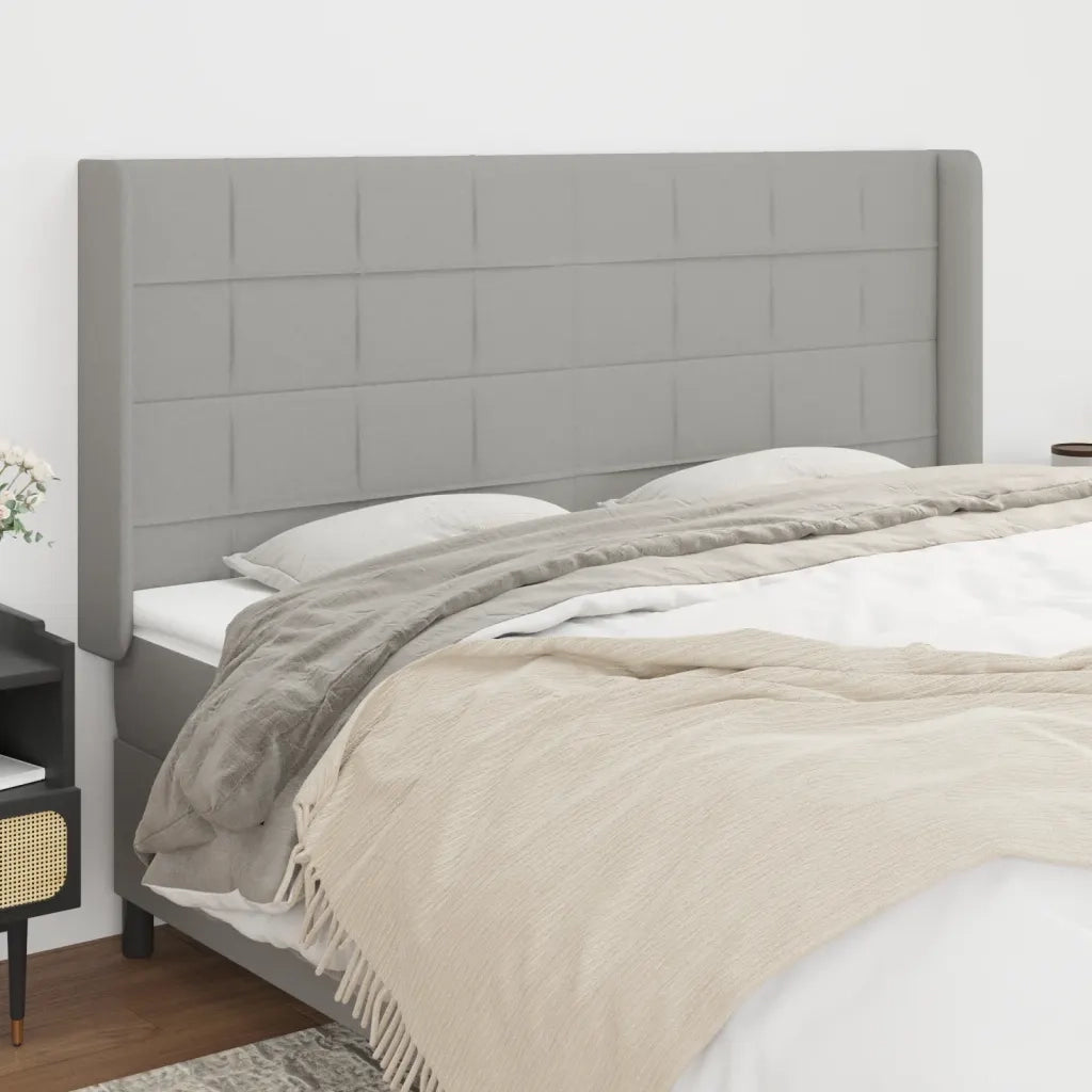 Testiera | Testata ad Orecchio Grigio Chiaro 183x16x118/128 cm in Tessuto