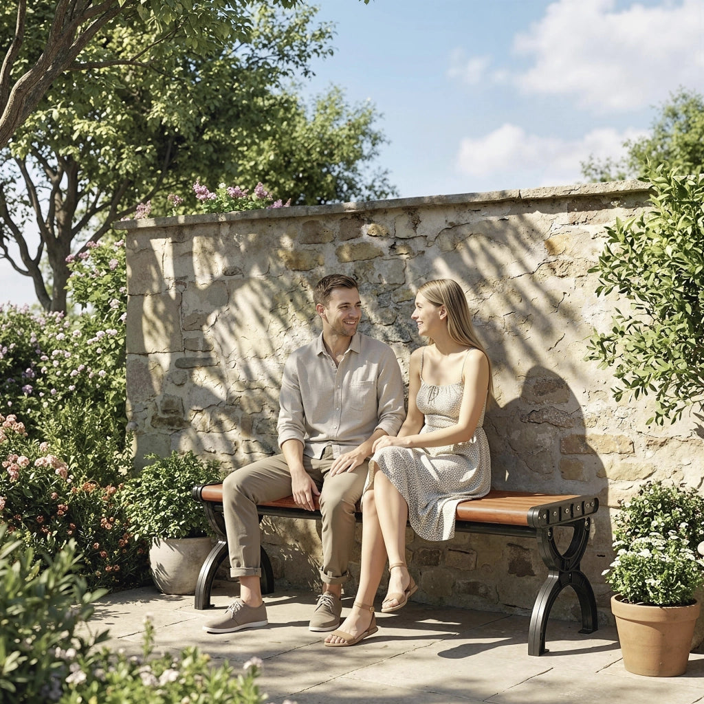 Panchina da giardino 2 posti in metallo con seduta a doghe ¨C Minimal ¨C Marrone 124x39x39 cm