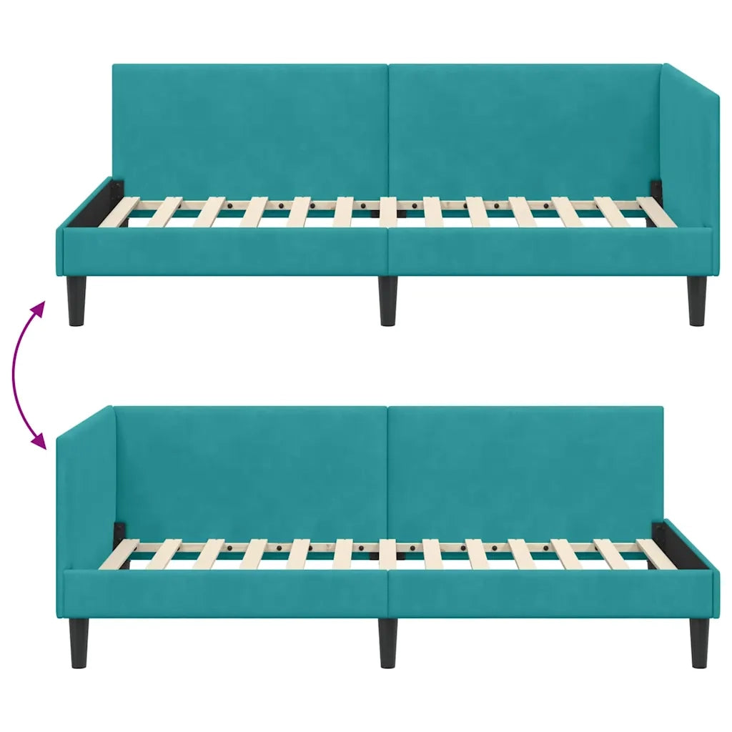 Cornice del letto ad angolo Turchese 100 cm x 200 cm Velluto 42016244