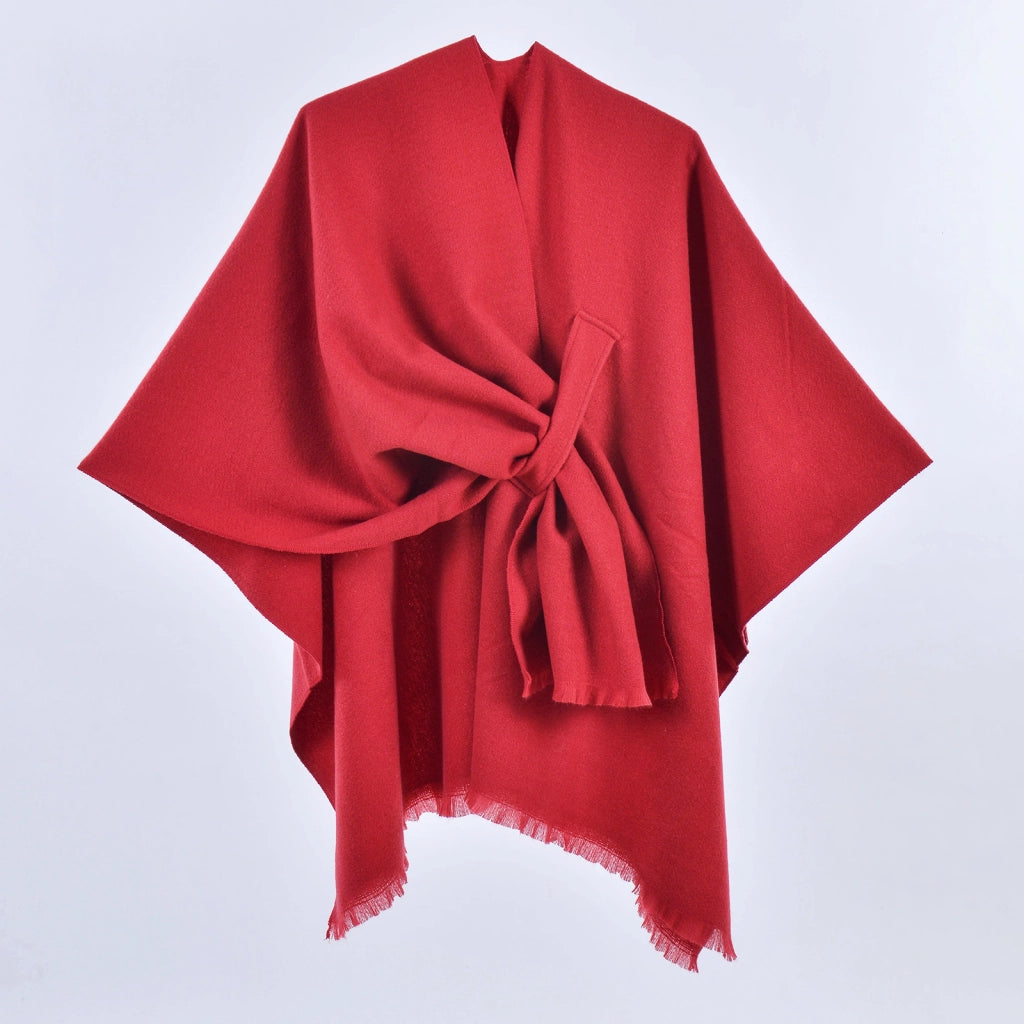 Nuovo mantello caldo da donna, semplice scialle in cashmere a tinta unita con spacco su entrambi i lati