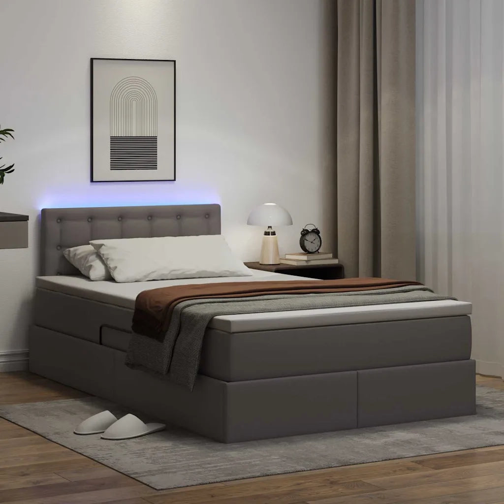 Letto con contenitore e LED Grigio 120 x 200 cm Pelle Sintetica 3371027