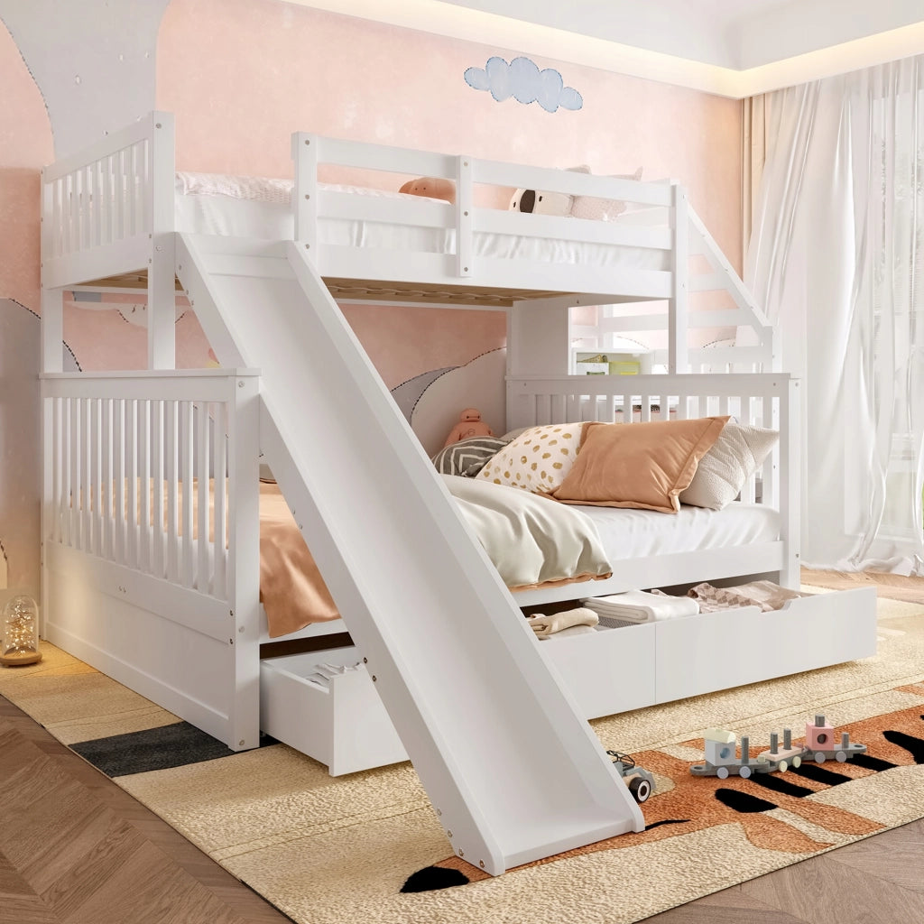 Letto a castello con scivolo - Xylo - 90/140x200 cm - Bianco - Senza materasso