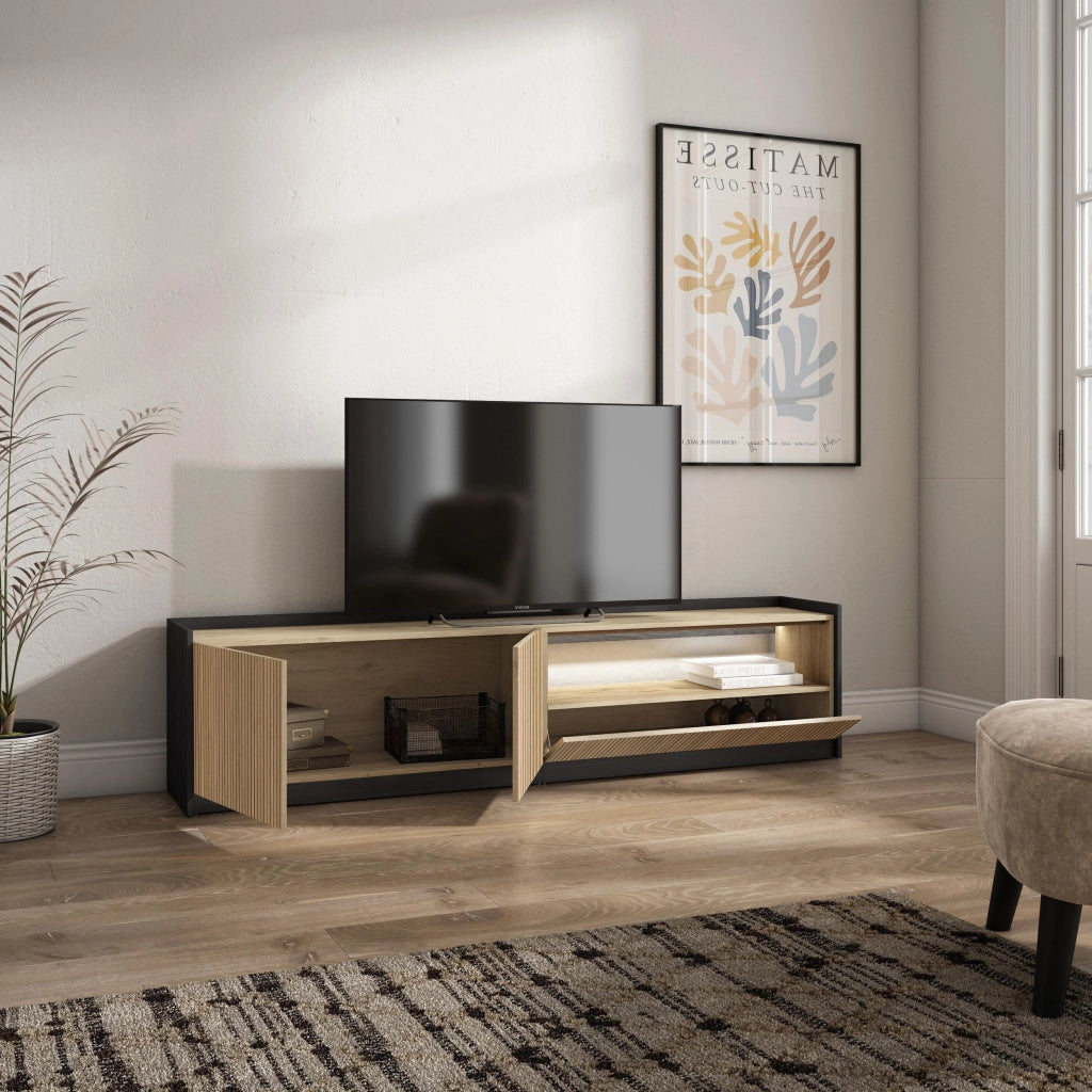 Mobile TV Soggiorno, 207x50x37 cm, Per TV fino a 80", Led, Rovere e nero